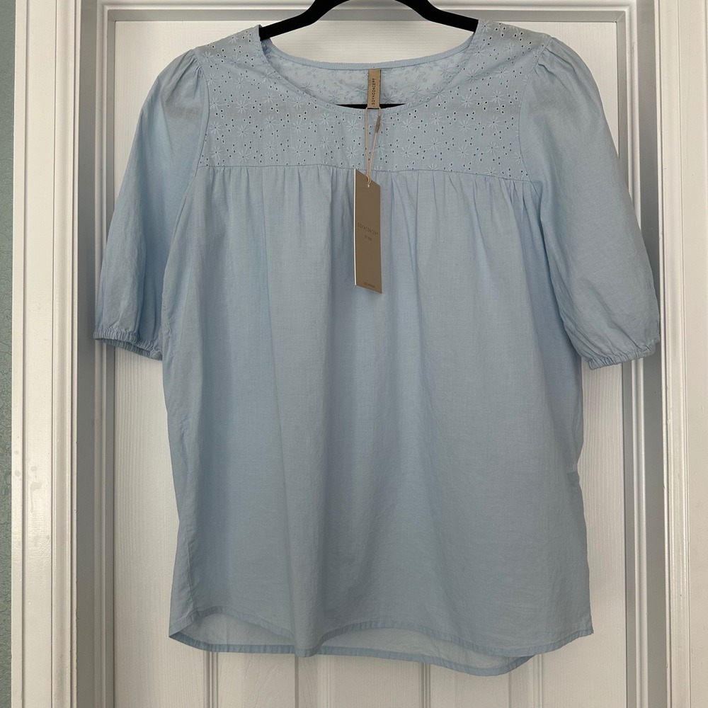 Soya‎ Concept Puff Sleeve Eyelet Detail Cottagecore Prairie Blue Size Small NWT